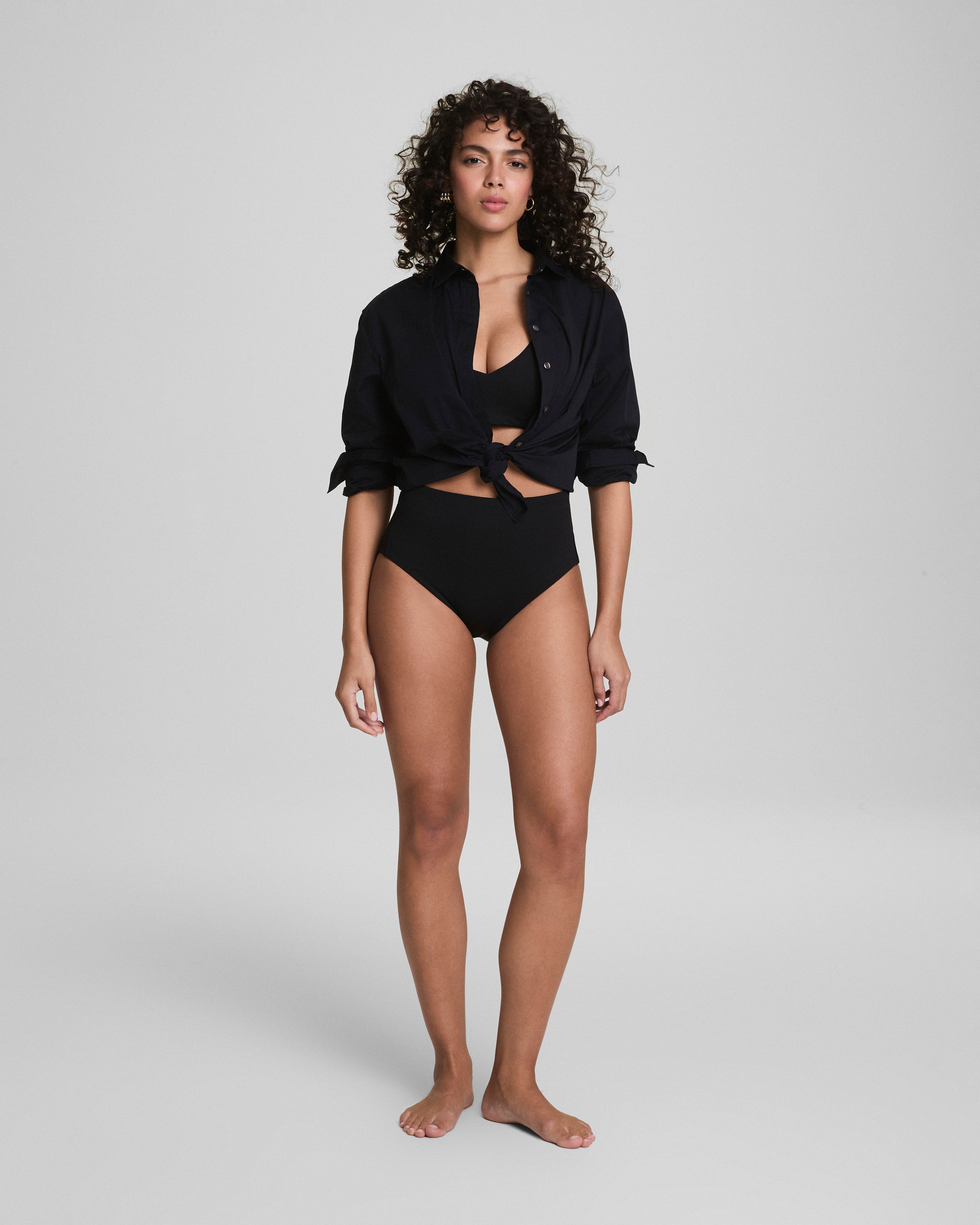 SPANXshape™ Swim Pique Hi-Rise Cheeky Bottom | Very Black