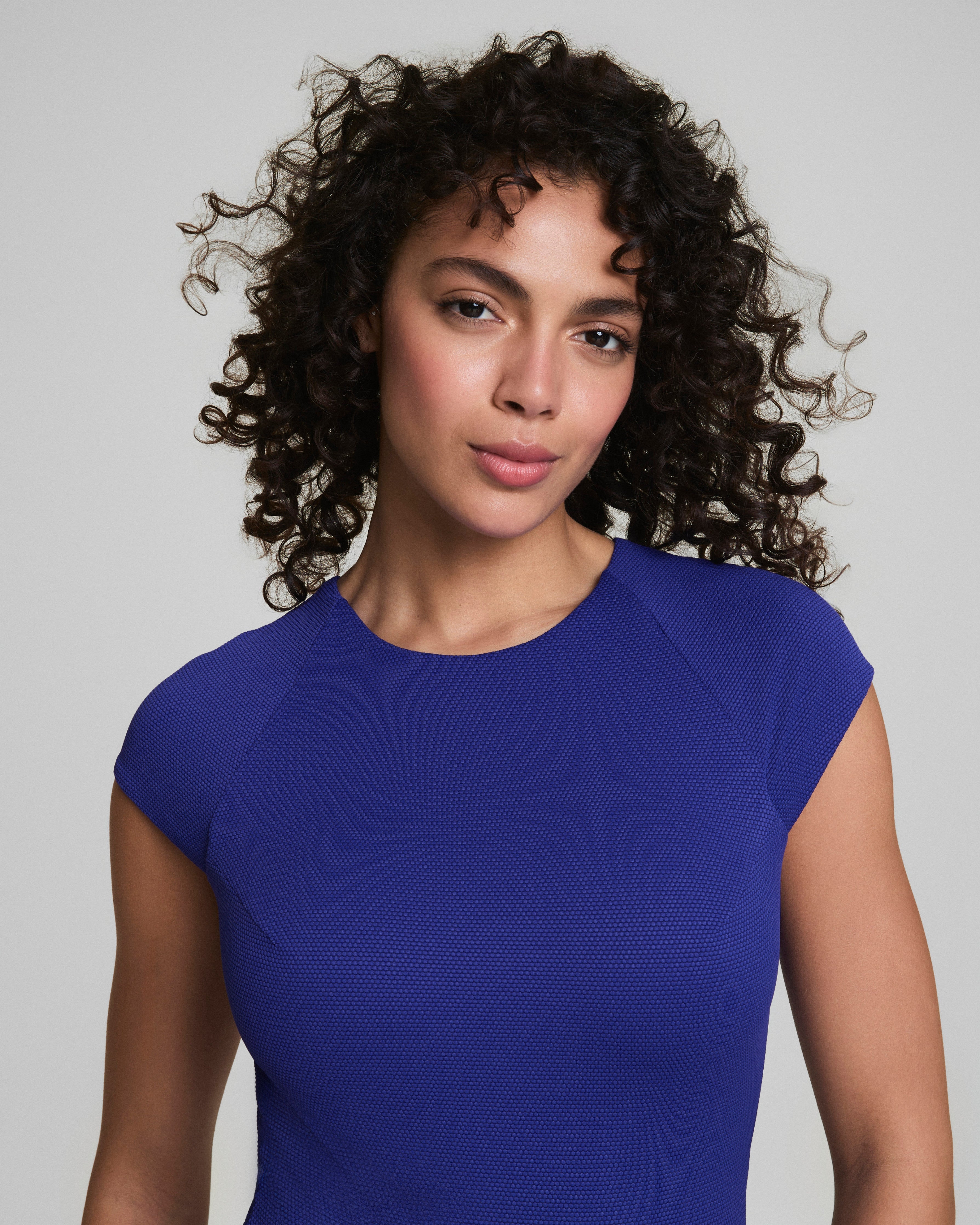 SPANXshape™ Swim Pique High Neck Short Sleeve One-Piece | Deep Azure