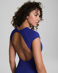 SPANXshape™ Swim Pique High Neck Short Sleeve One-Piece | Deep Azure