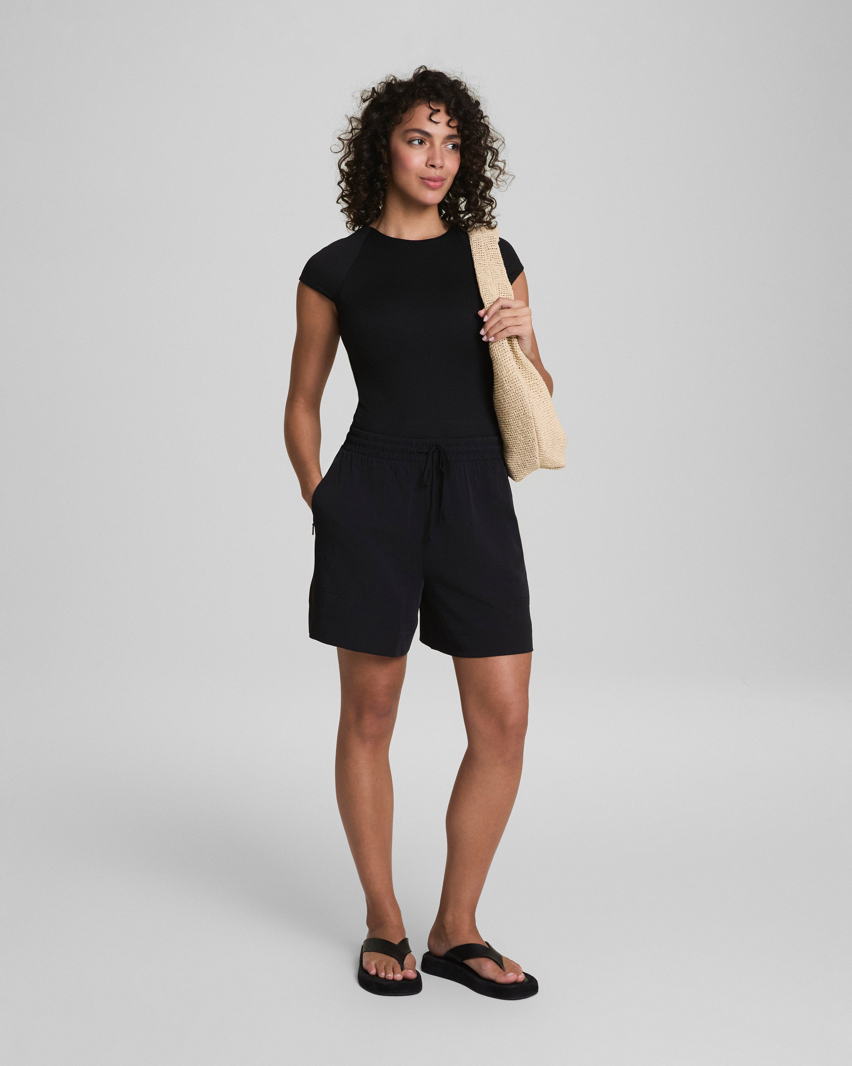 SPANXshape™ Swim Pique High Neck Short Sleeve One-Piece | Very Black