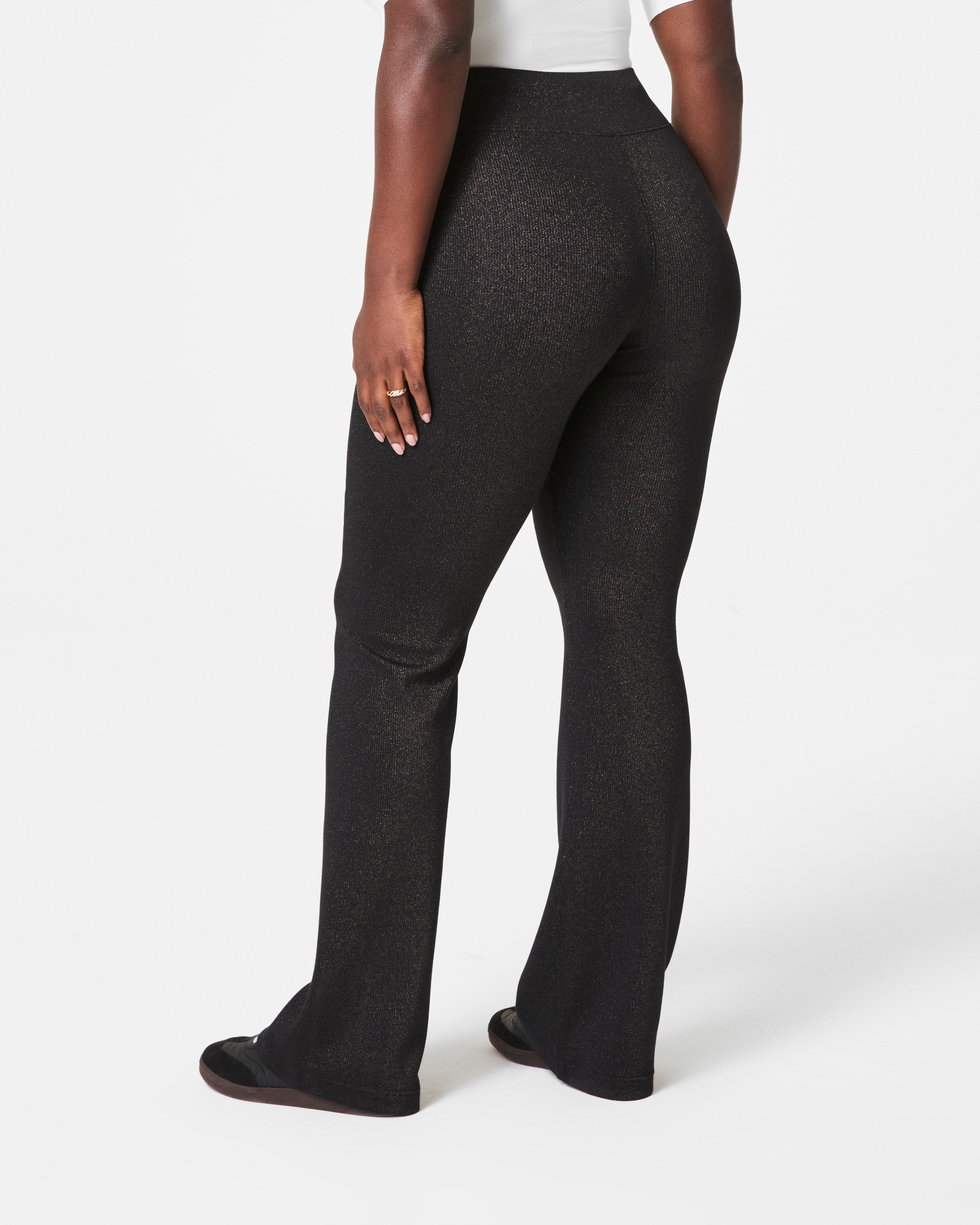 SPANX AirEssentials® Slim Flare Pant with Shimmer | Very Black / Silver Shimmer