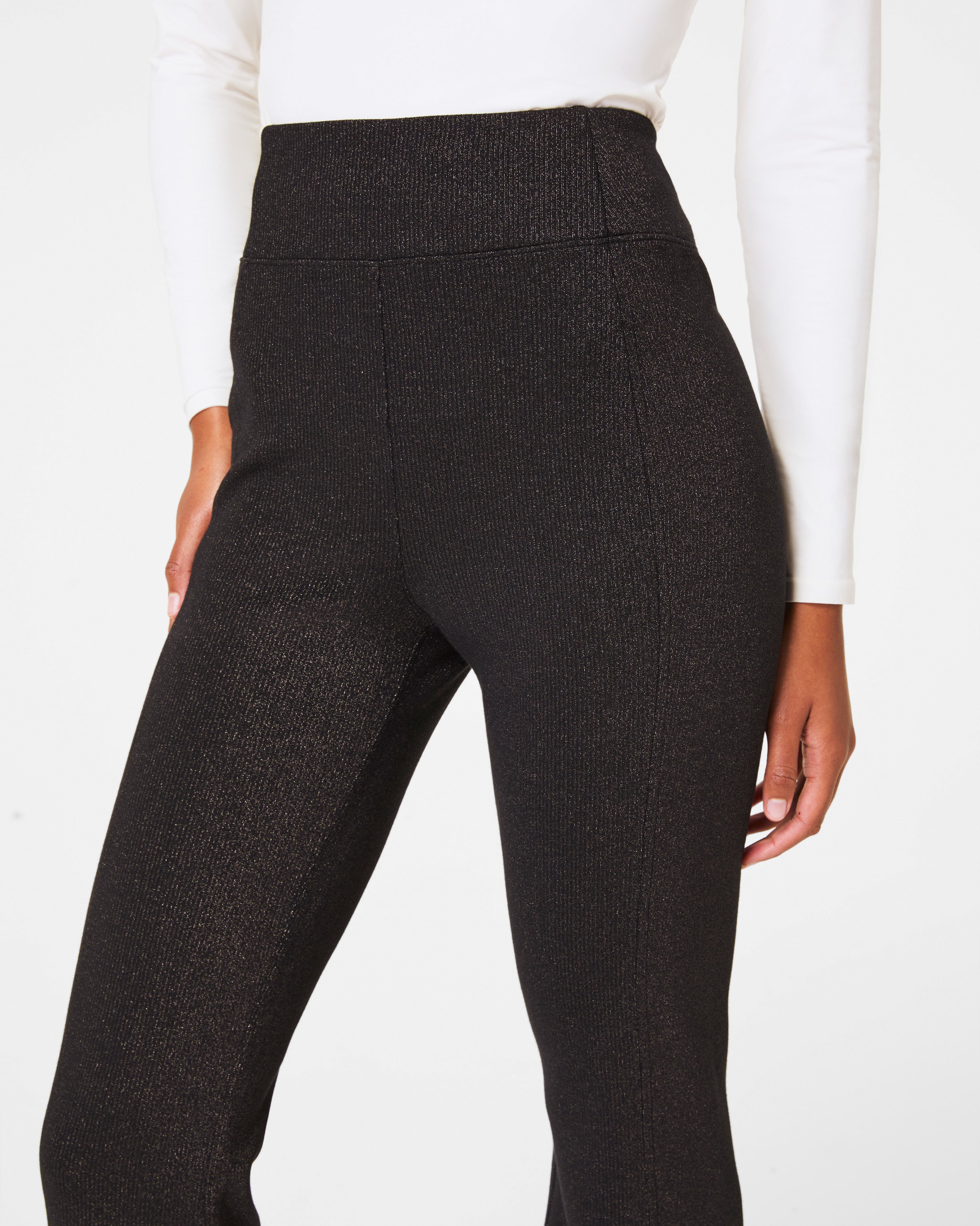 SPANX AirEssentials® Slim Flare Pant with Shimmer | Very Black / Silver Shimmer