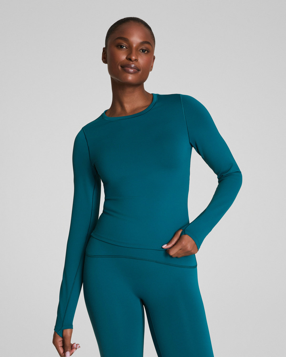 SPANXshape™ Get Moving Long Sleeve Top with SecretSweat Tech | Light Emerald Bay