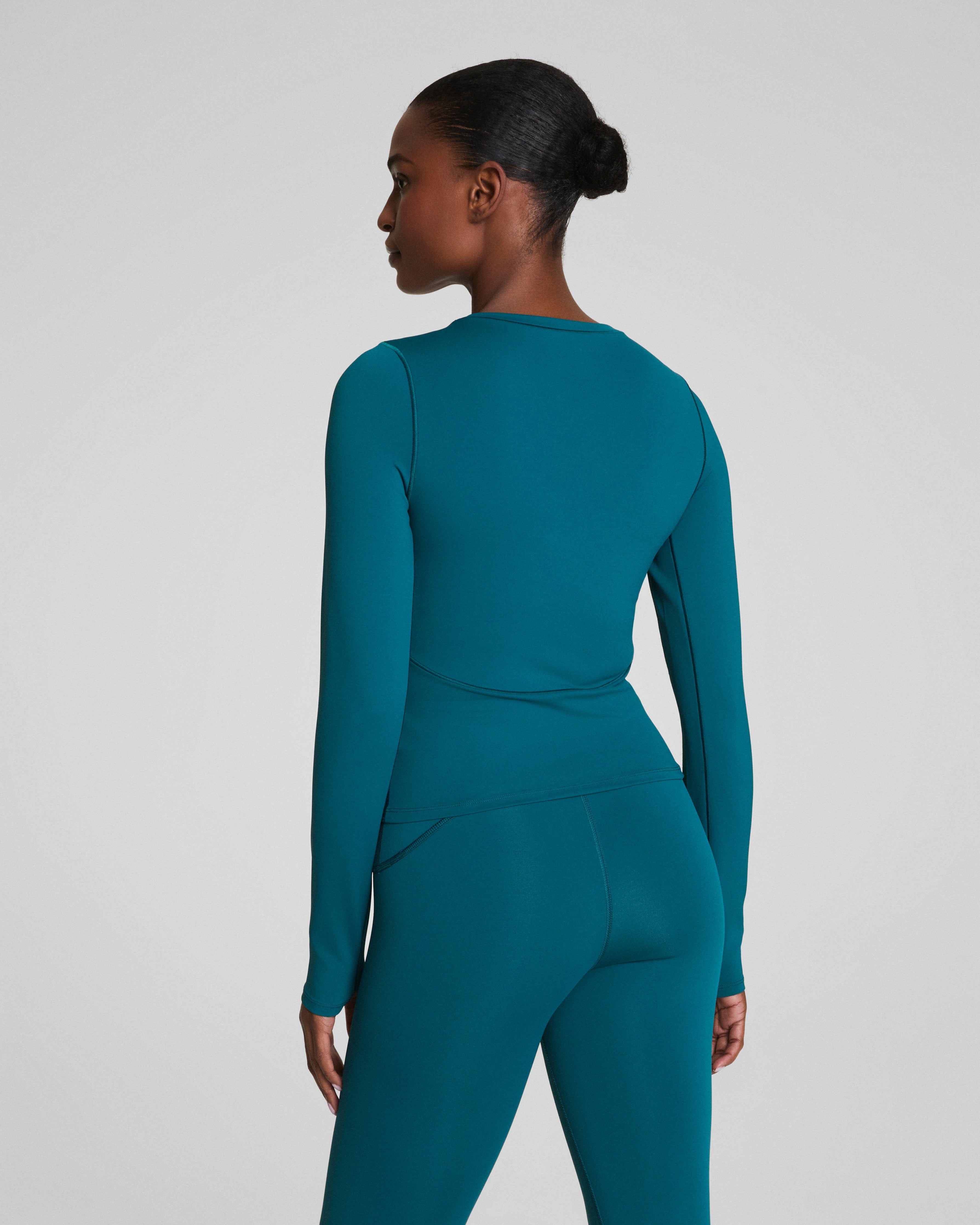 SPANXshape™ Get Moving Long Sleeve Top with SecretSweat Tech | Light Emerald Bay