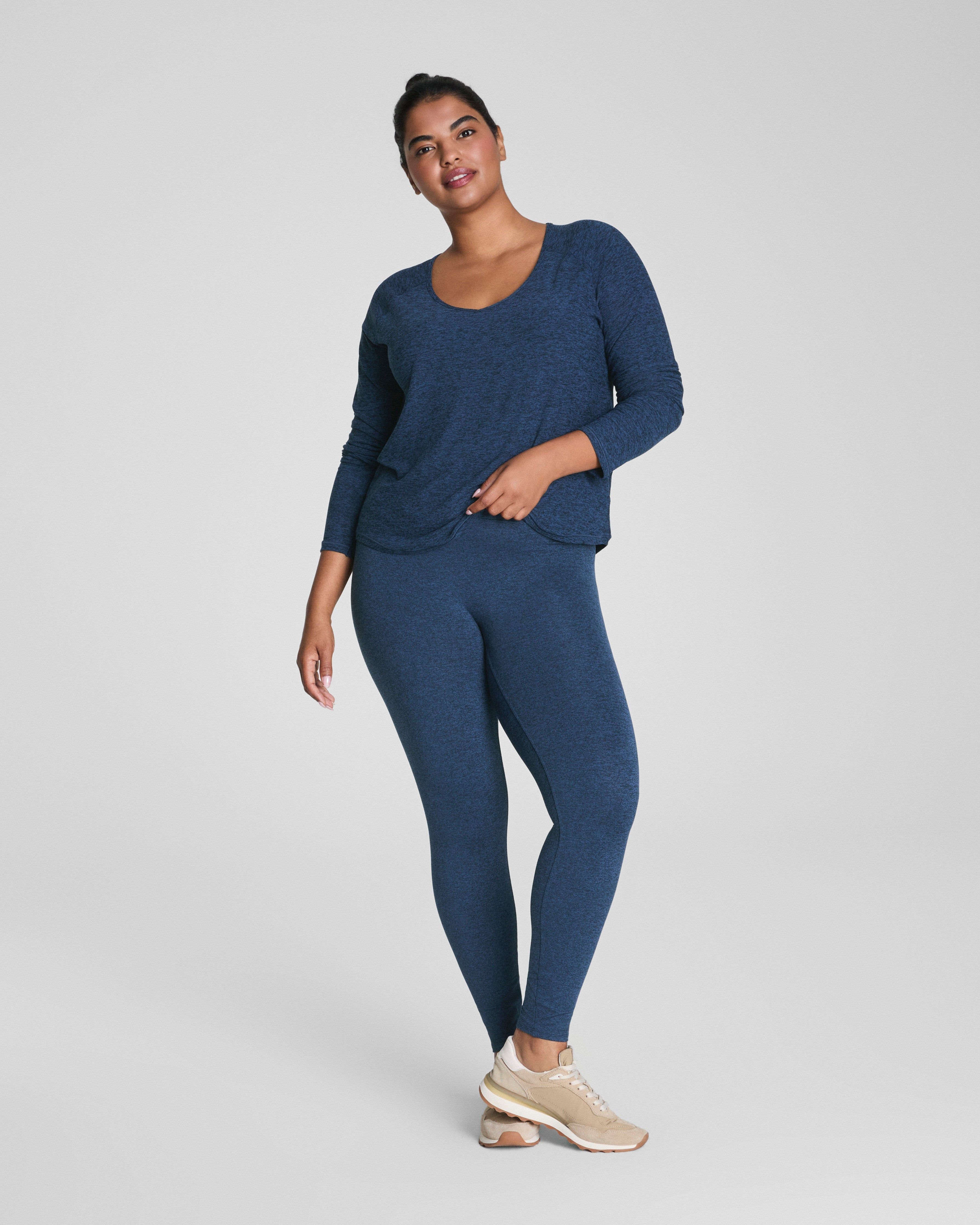 SPANX® SoftStretch Long Sleeve V-Neck Top | Timeless Navy / Dark Timeless Navy