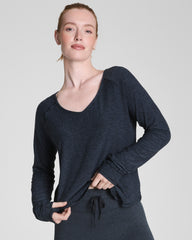 SPANX® SoftStretch Long Sleeve V-Neck Top | Very Black / Light Very Black