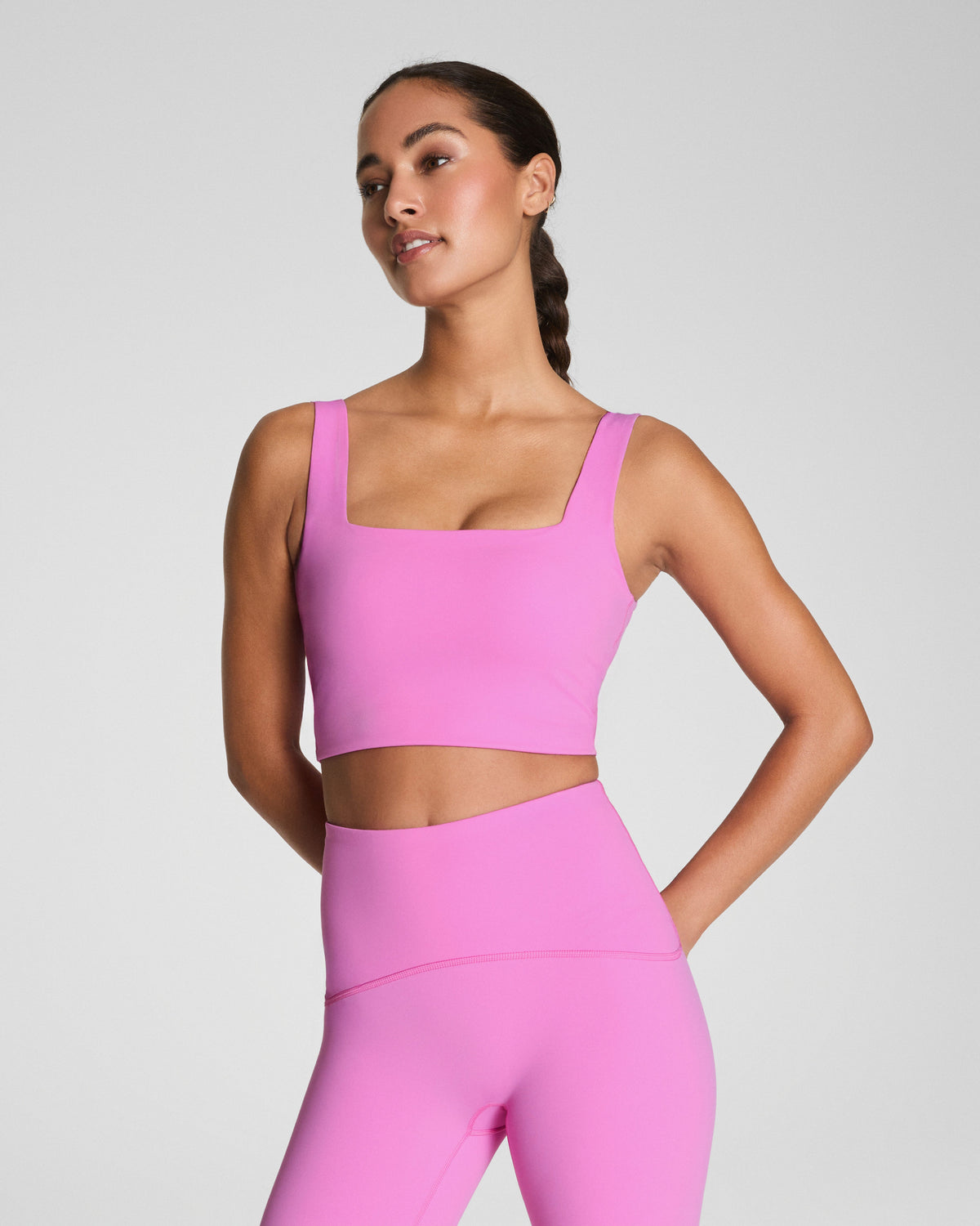 SPANX® Get Moving Cropped Square Neck Shelf Tank | Pink Geranium