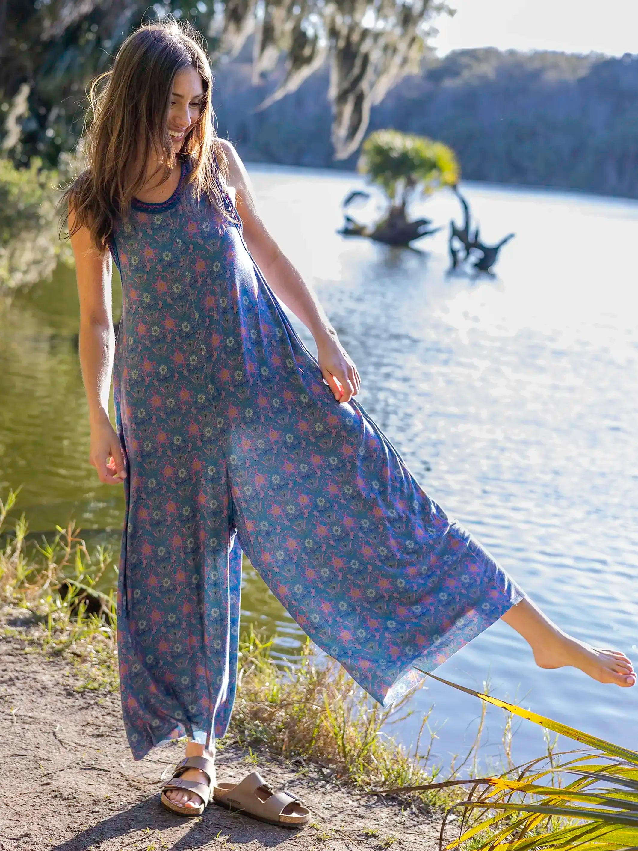 Willow "ButterSoft" Jumpsuit - Dusty Blue Medallions