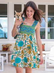 Tricia Mini Dress - Ochre Leafy Floral