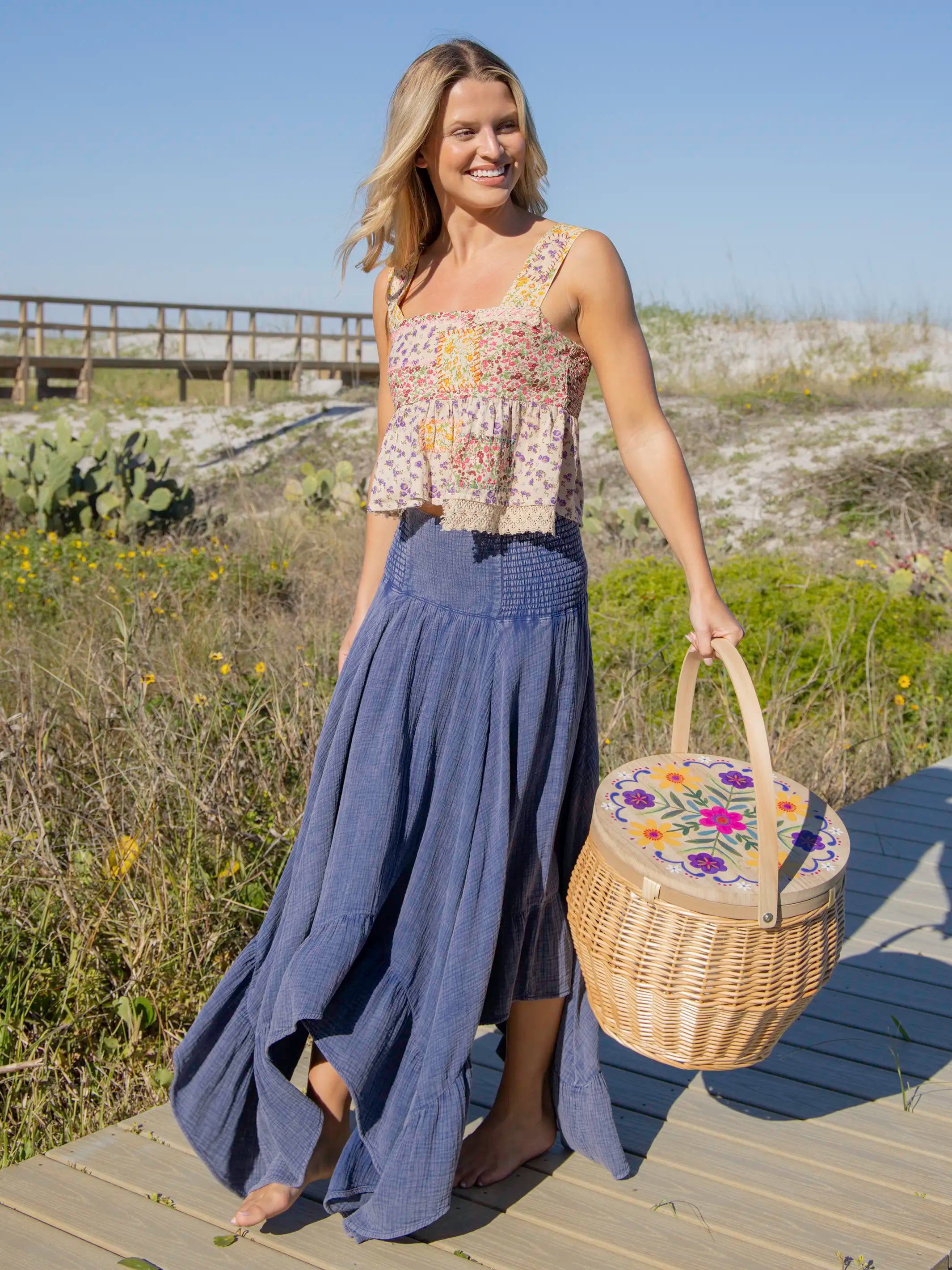 Tricia Embroidered Cotton Top - Meadow Patches