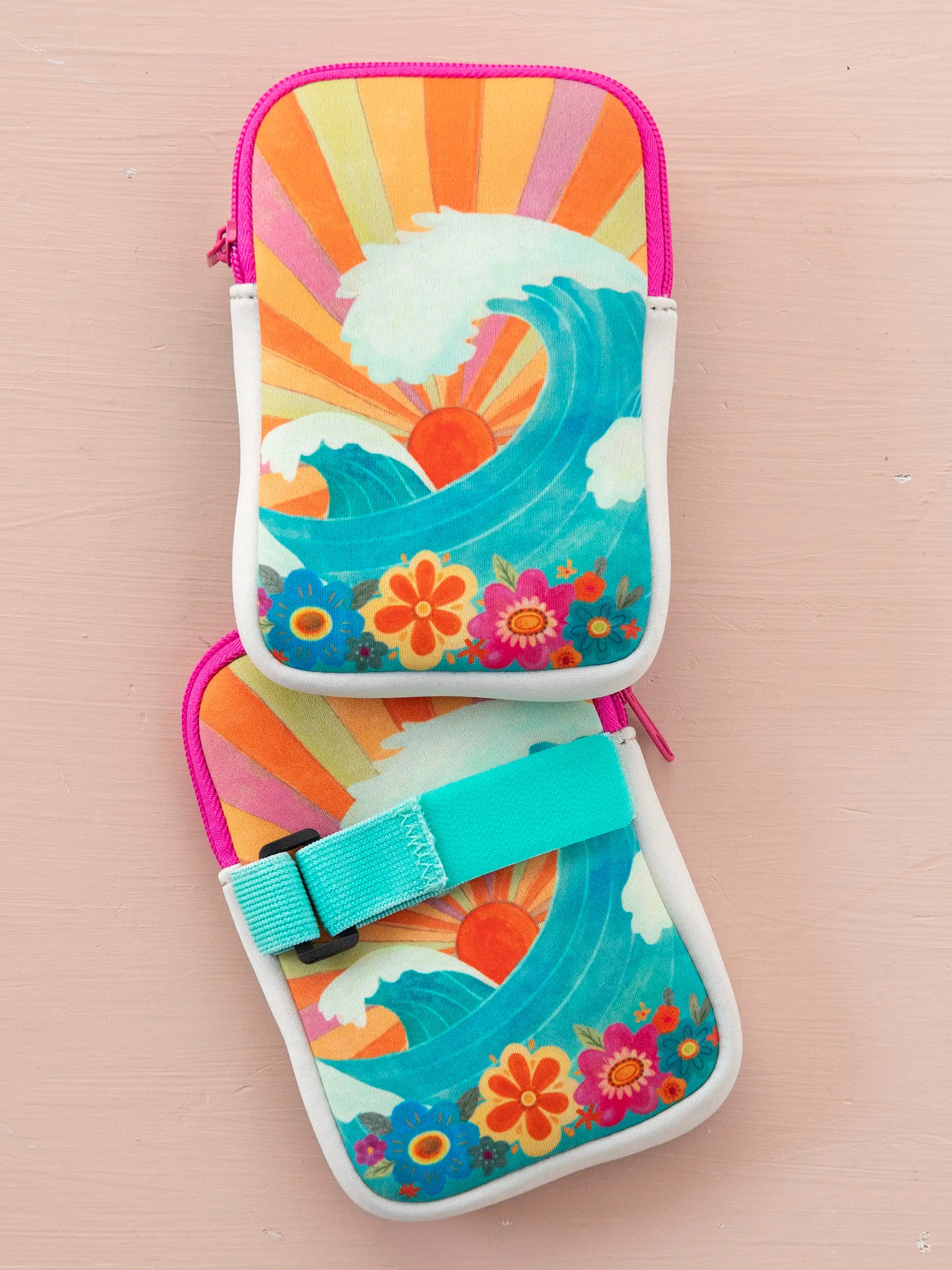 Water Bottle Zipper Pouch - Orange Waves
