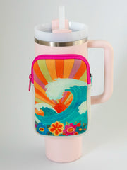 Water Bottle Zipper Pouch - Orange Waves