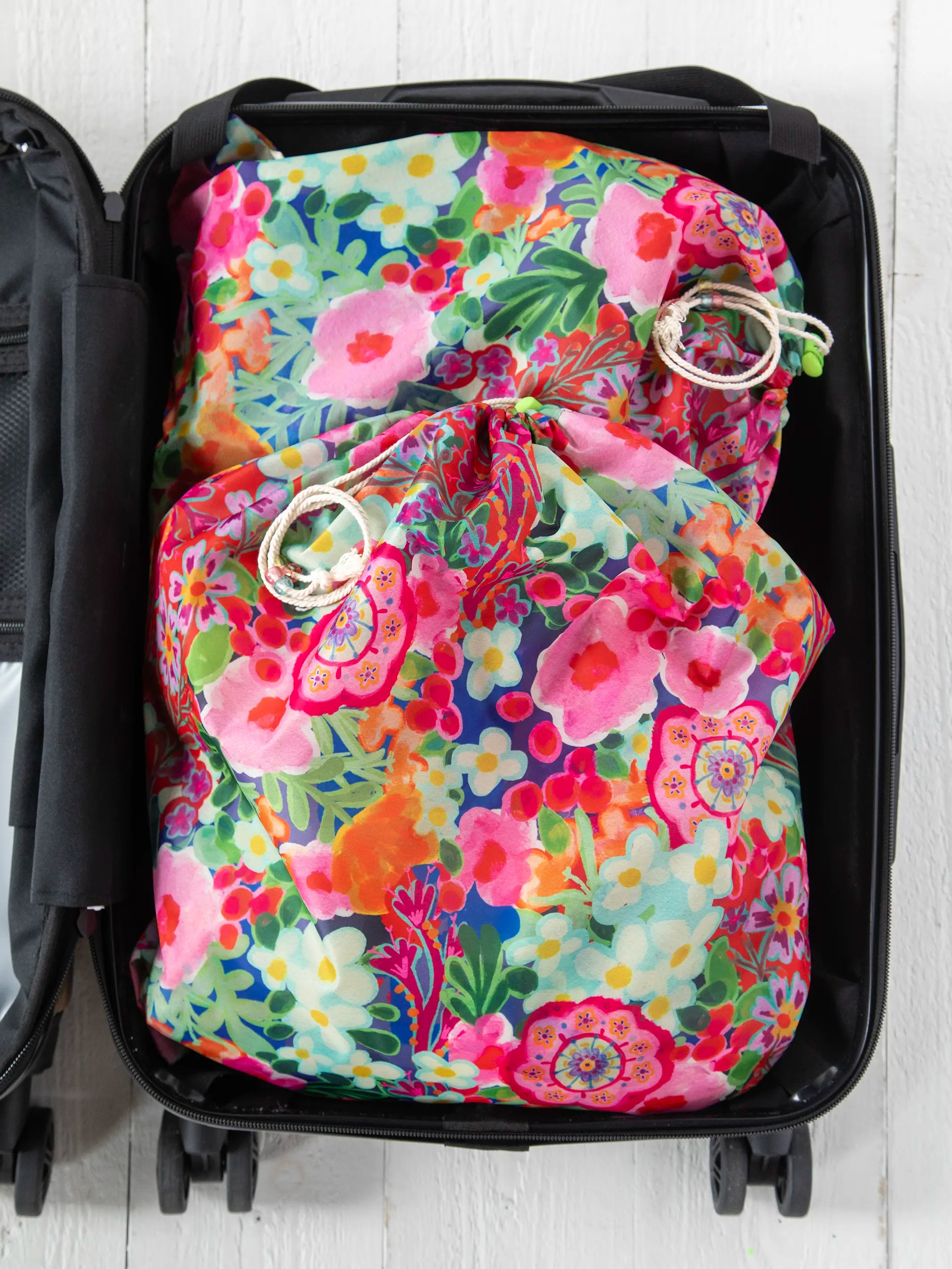 Travel Laundry Bag Set - Pink Painted Garden