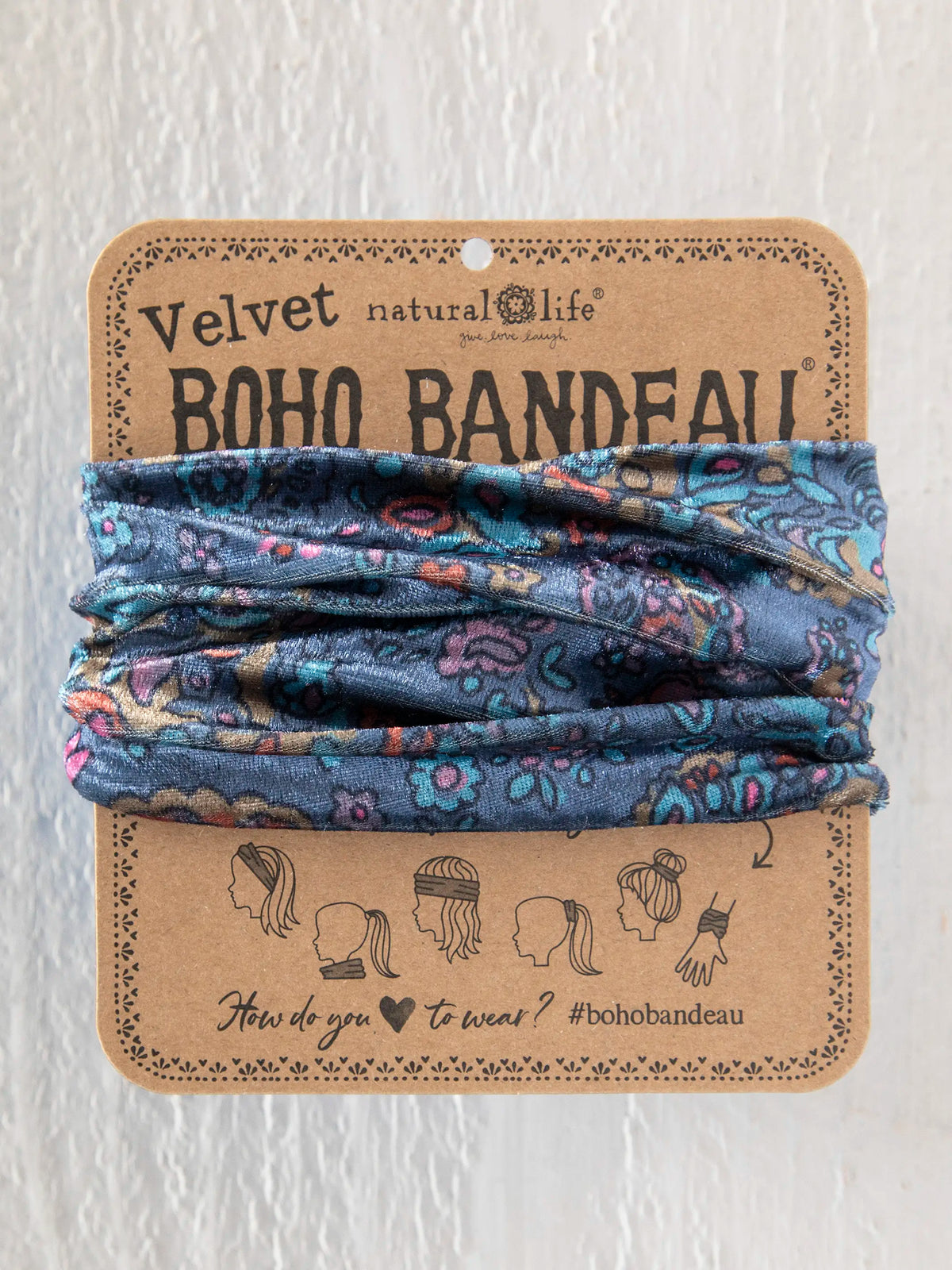 Velvet Boho Bandeau® Headband - Retro Paisley Navy