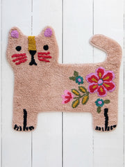 Tufted Cotton Bath Mat - Dusty Rose Cat