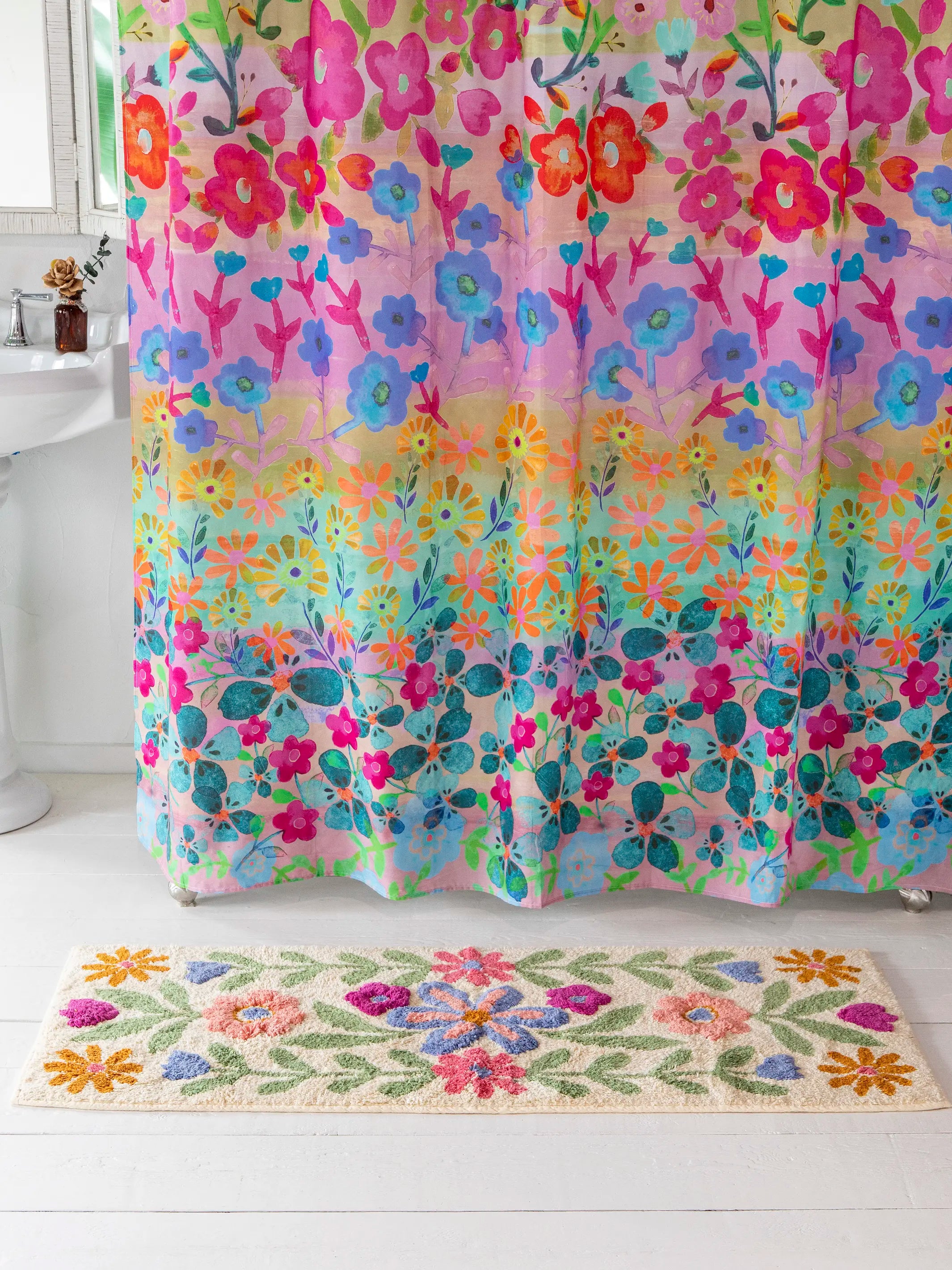 Tufted Runner Bath Mat - Cream Floral Vines