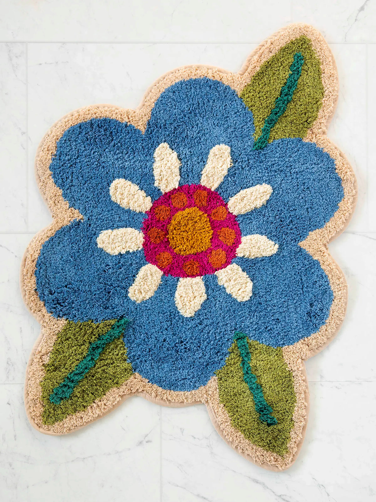 Tufted Cotton Bath Mat - Turquoise Flower