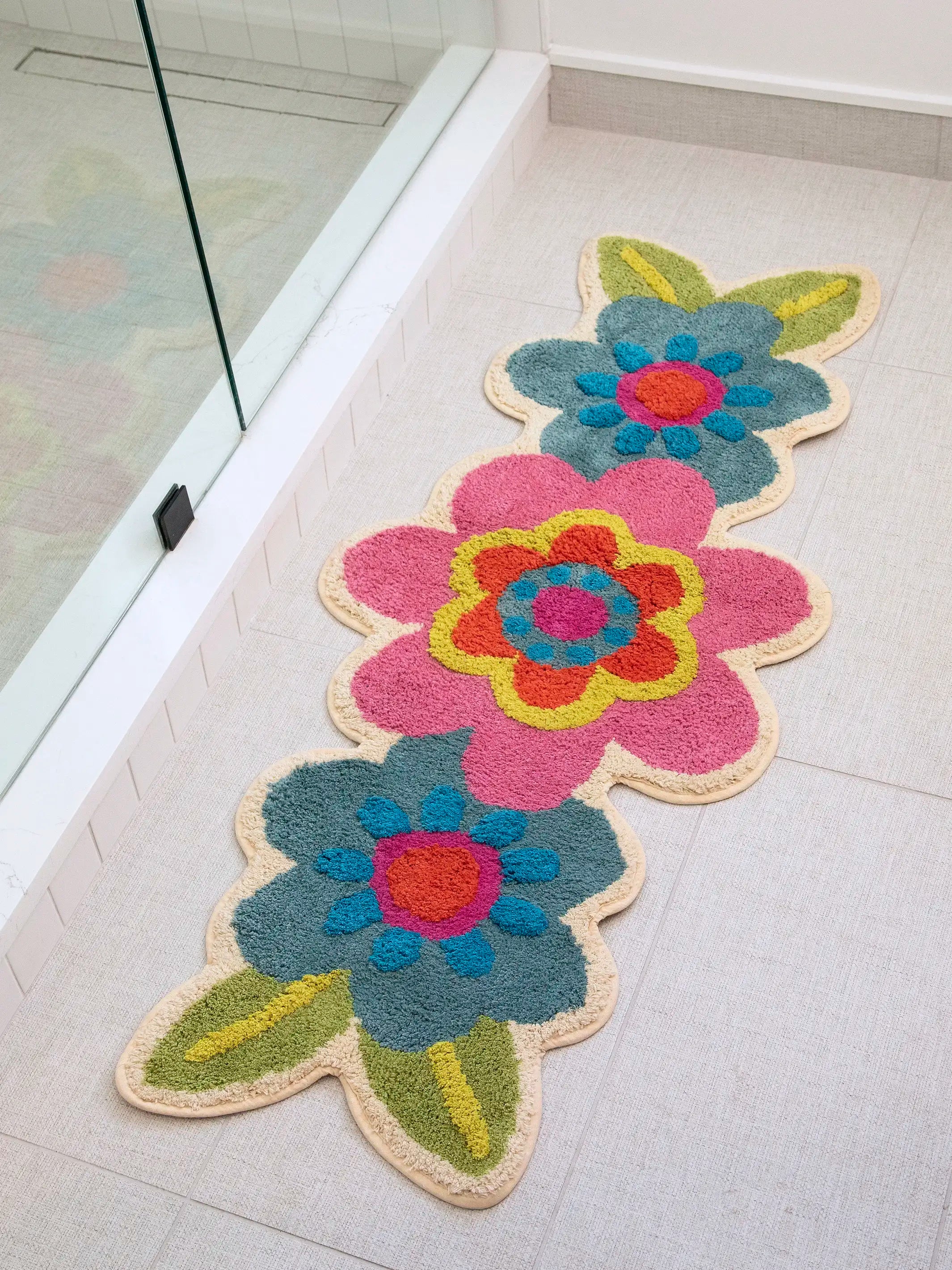 Tufted Runner Bath Mat - Pink Flower
