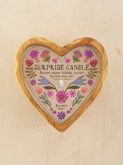 Wooden Heart Surprise Candle - Folk Flower