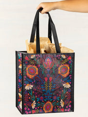 XL Happy Bag, Set of 3 - Black Folk Flower