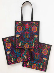 XL Happy Bag, Set of 3 - Black Folk Flower