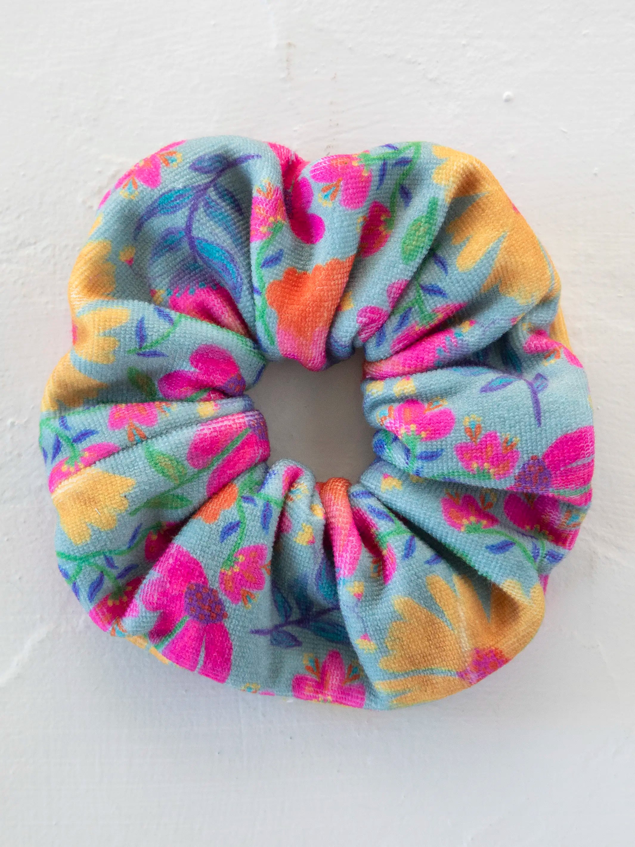 Wet Hair Towel Scrunchie - Tossed Blue Flower
