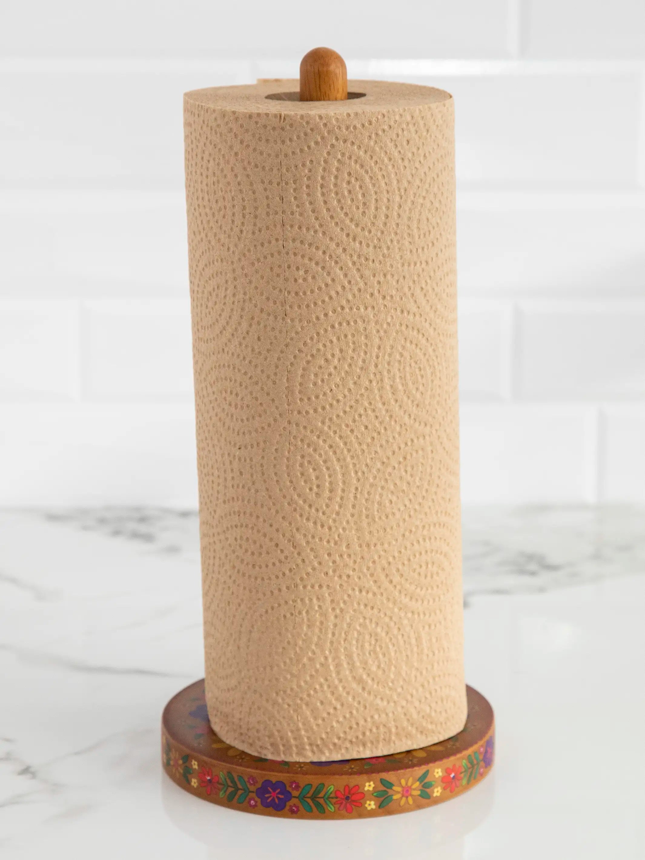 Wooden Paper Towel Holder - Folk Flower