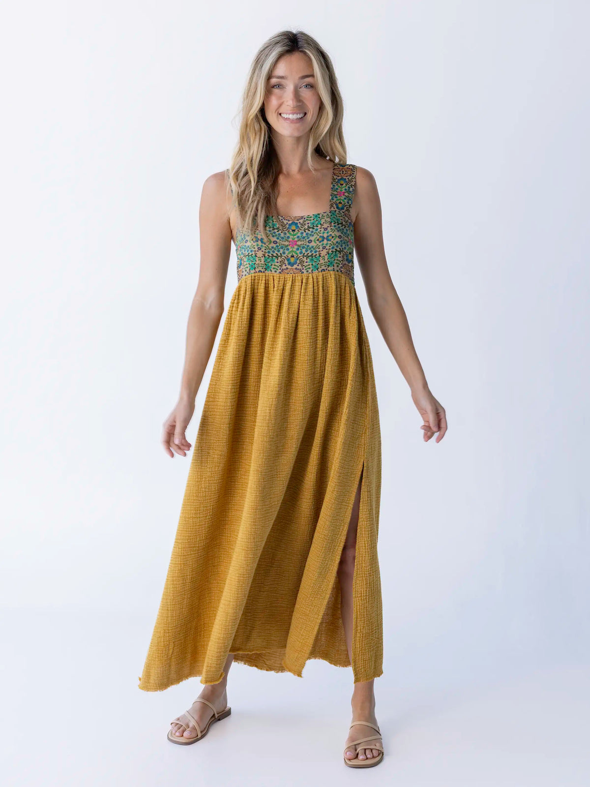 Tricia Maxi Dress - Mustard Gauze