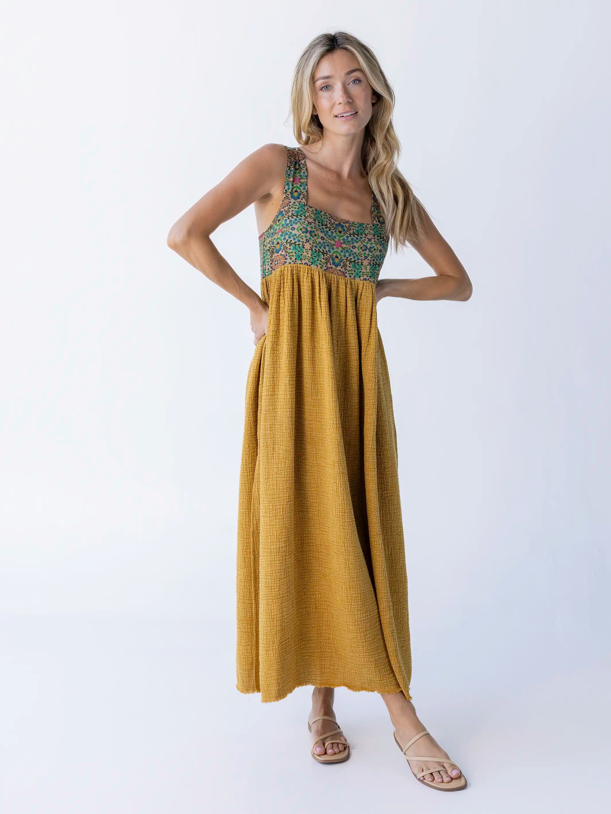 Tricia Maxi Dress - Mustard Gauze