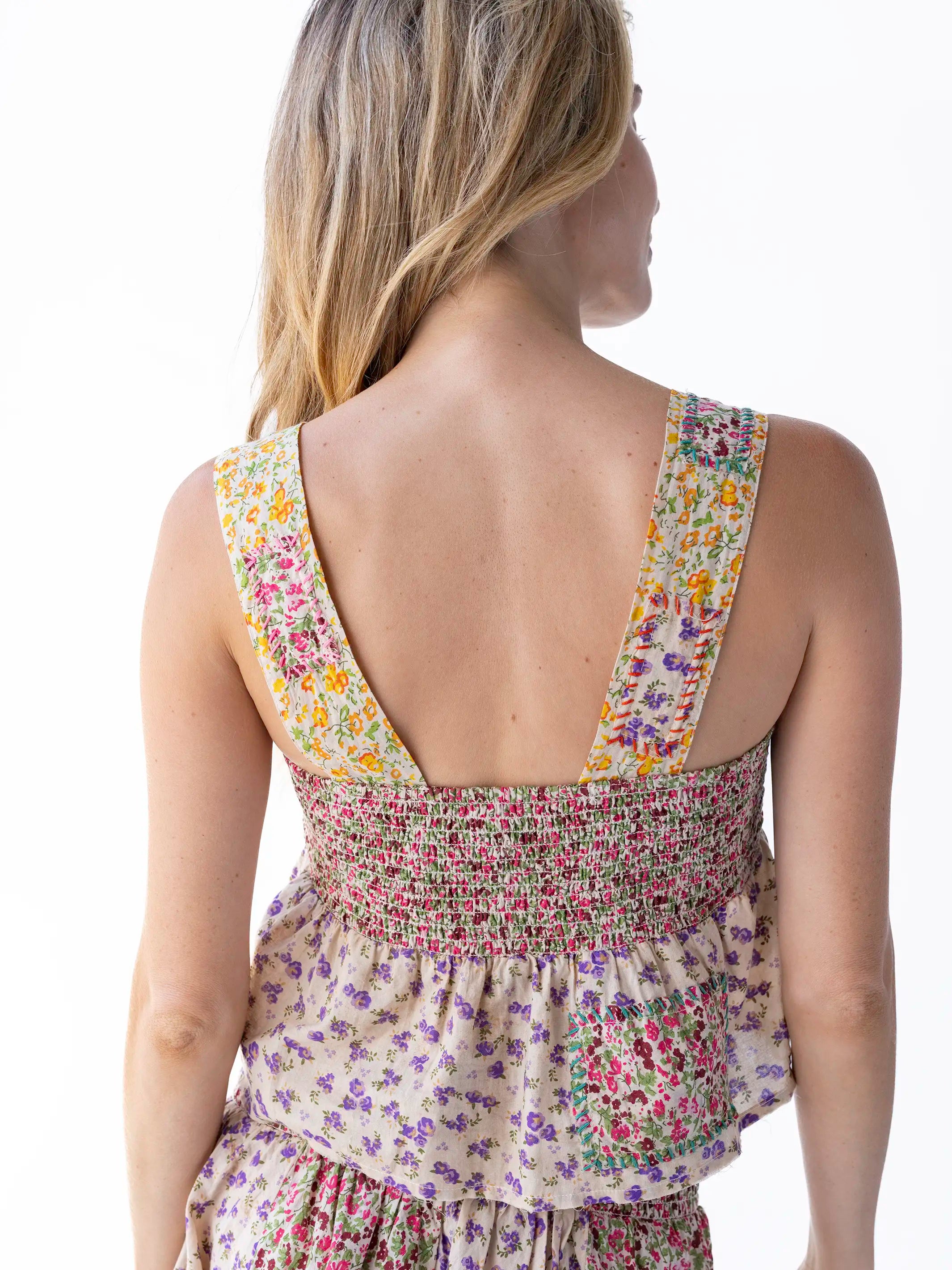 Tricia Embroidered Cotton Top - Meadow Patches