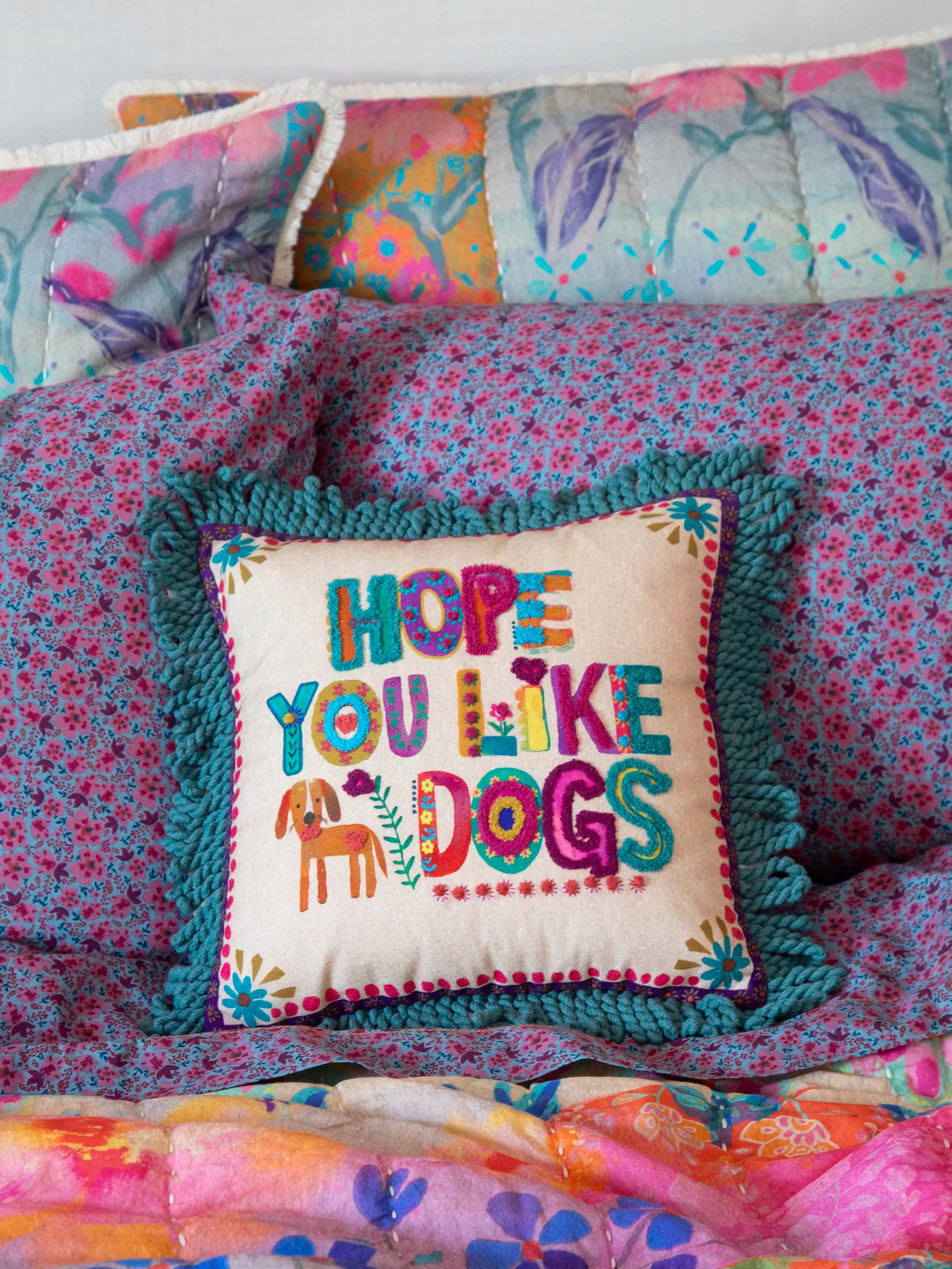 Tufted Boho Pillow - Hope You Like Dogs