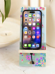 Wooden Phone Stand - Light Blue Cat